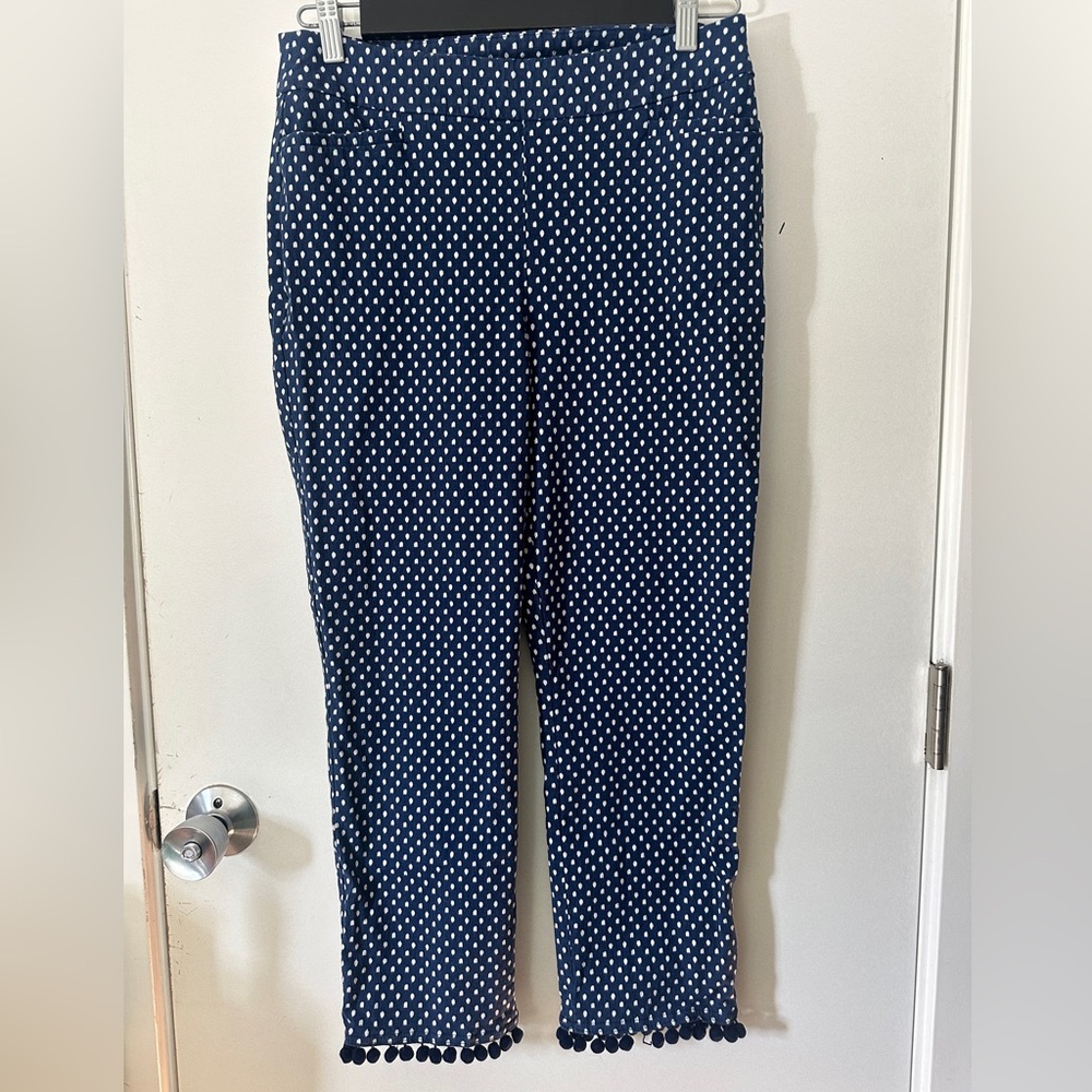 Chico's Navy and White Polka Dot Pull on Ankle Pants